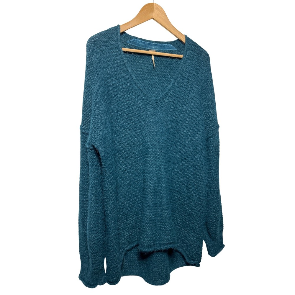 Free People All Mine V-Neck Sweater Alpaca Blend Oversized Teal Size Small